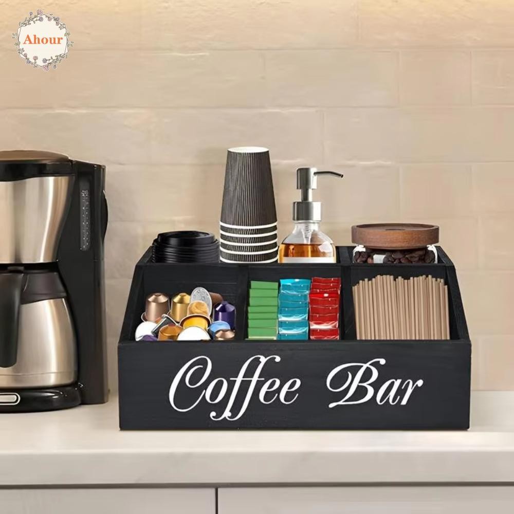 AHOUR Countertop Coffee Bar Organizer, Wooden Multi-compartment Coffee ...