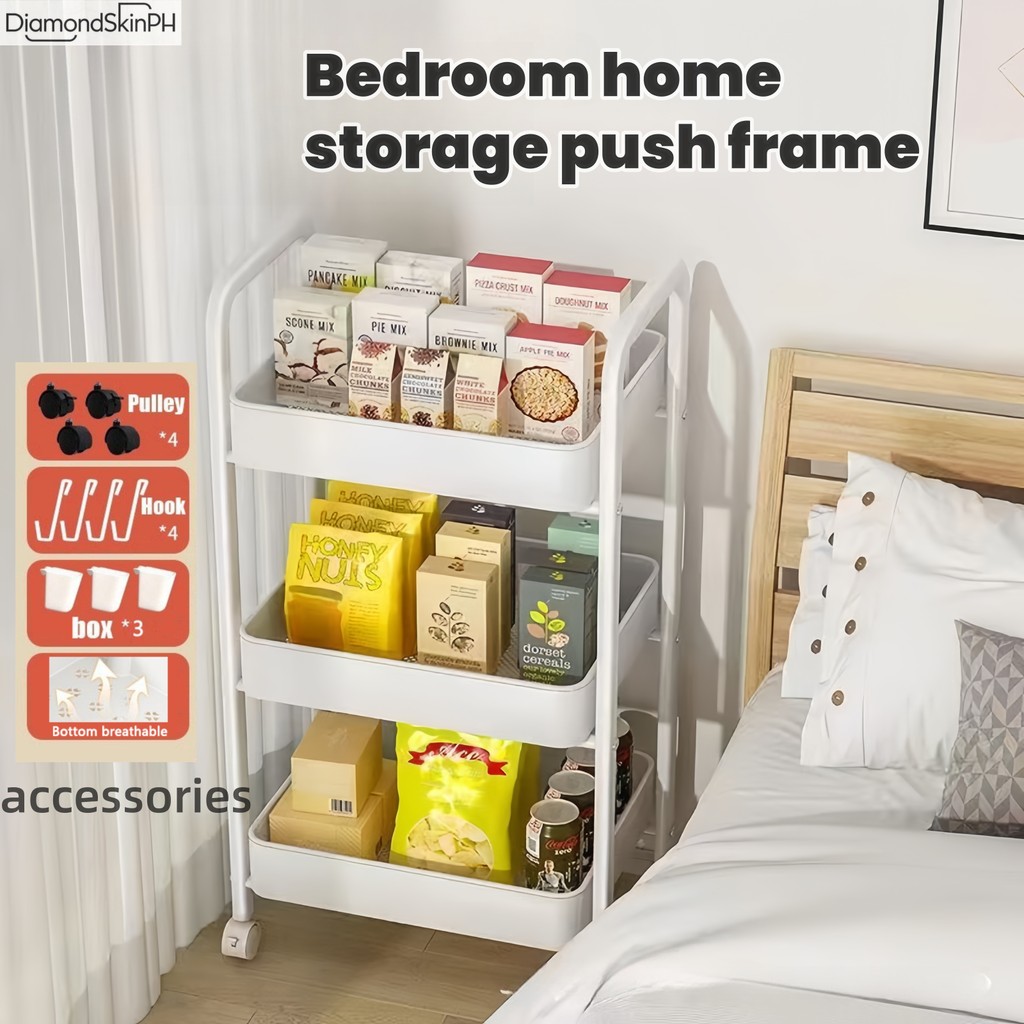 Diamond Trolley Cart Moving Rack Storage Shelf 3 Tier Cabinets Bedroom ...