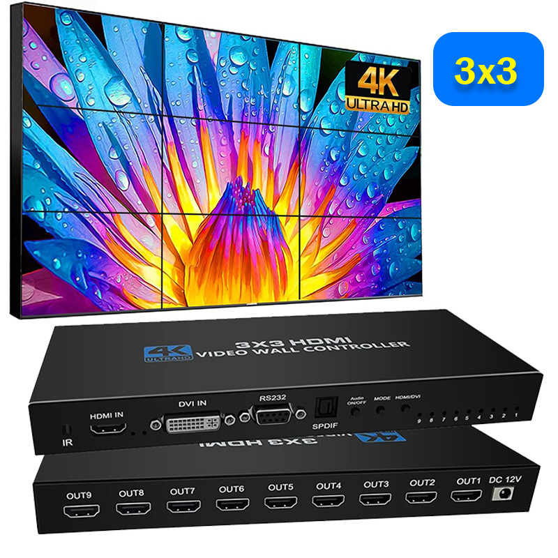 HDMI Video Wall Controller 3x3 4K Video Wall Processor HDMI Multi Video ...