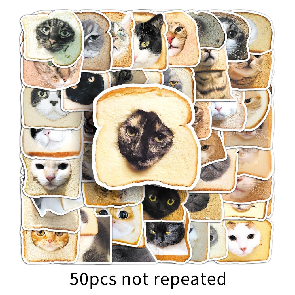 50pcs Bread Cat Doodle Stickers Set - Funny Cute Vinyl Decals for Water ...