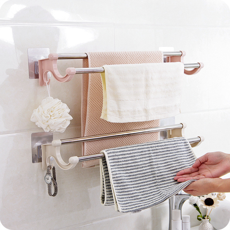 Bathroom Towel Rack Seamless Perforation-free Strong Paste Dual Layer ...