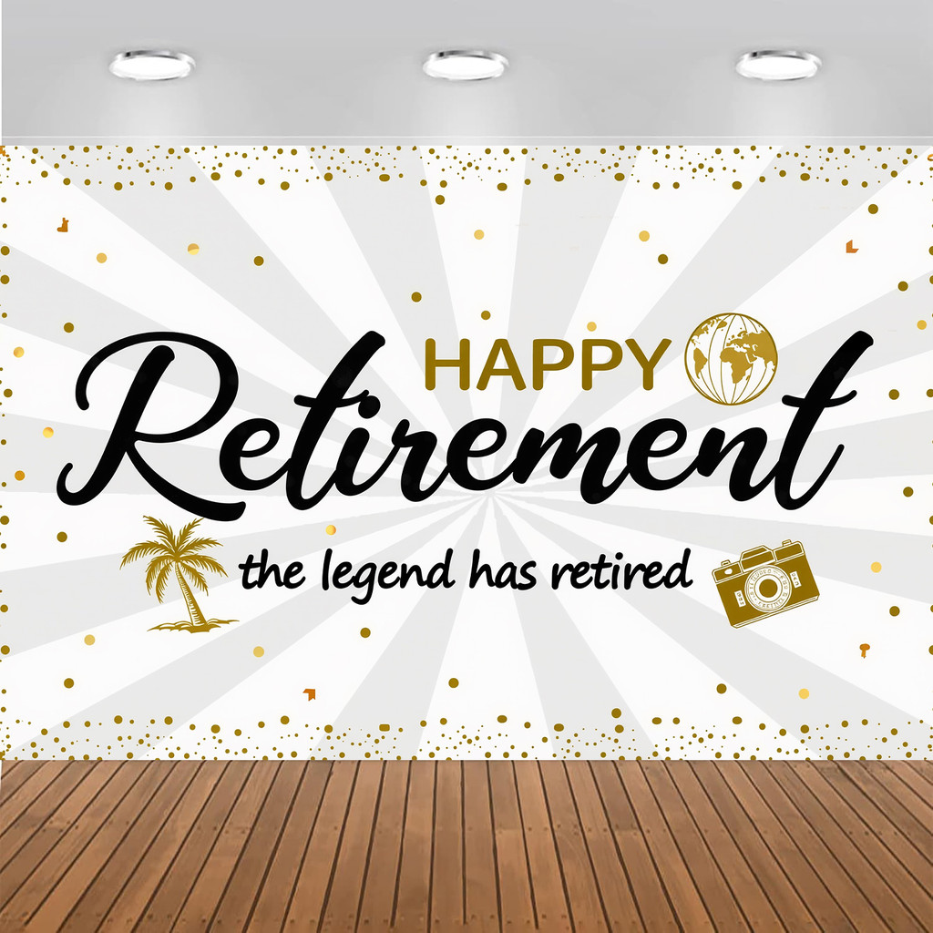 Happy Retirement Party Decorations Backdrop Black Gold Sign Poster ...