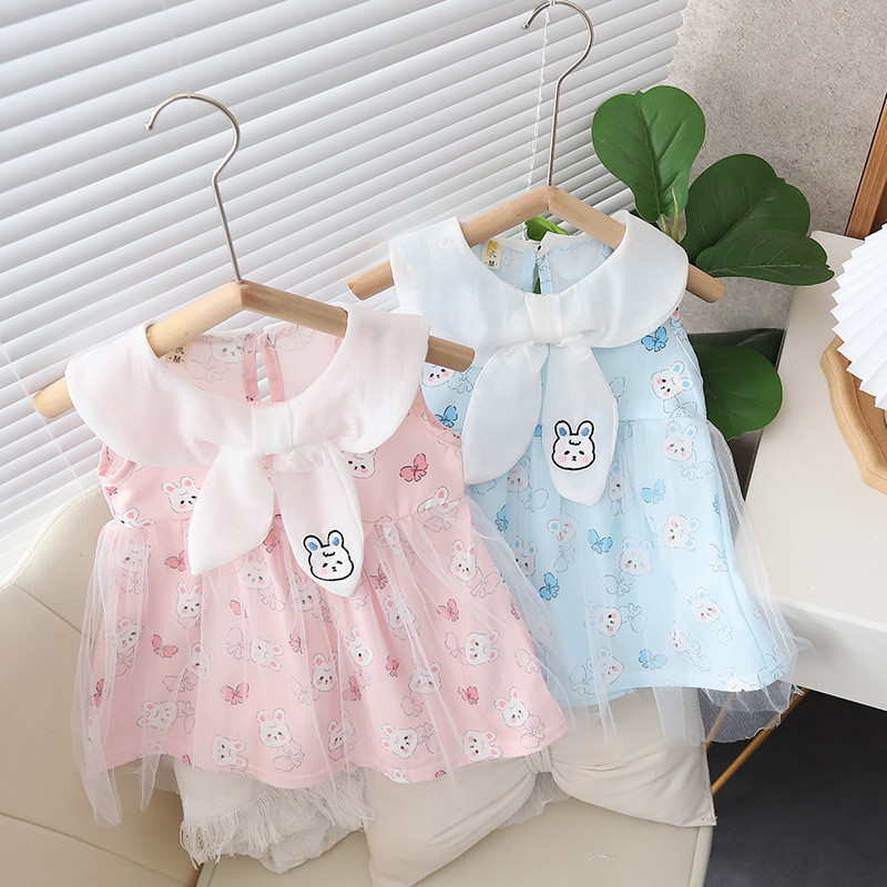 Cute Baby Girl Dress Bow Doll Collar Rabbit Printed Baby Dress Summer ...