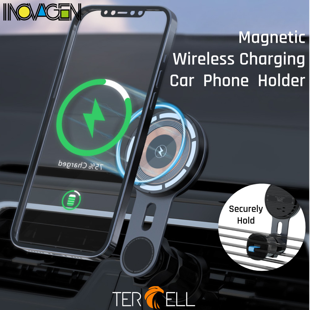 INOVAGEN Magnetic Car Phone Mount Charger,Car Air Vent Phone Holder,360°  Rotatable Wireless Charging Car Mount