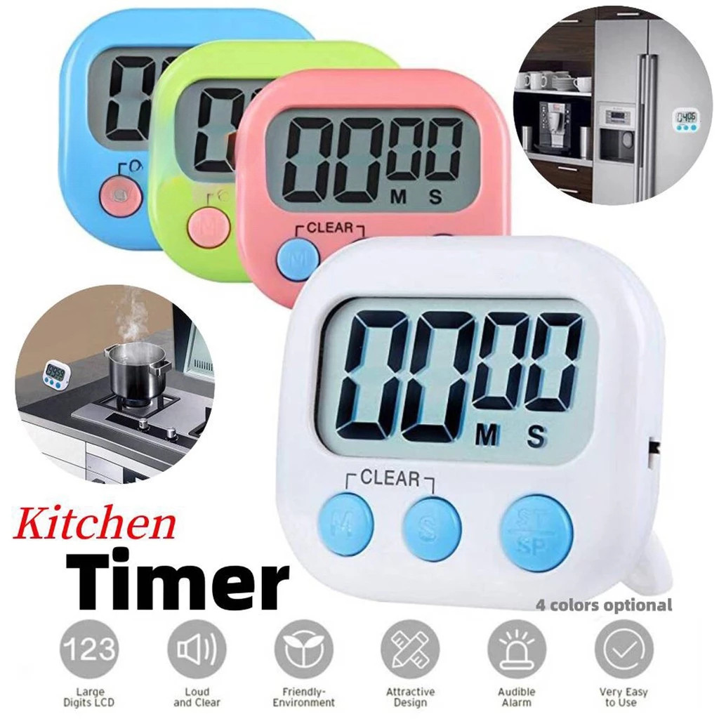 LCD Digital Timer Kitchen Cooking Count Down Clock Big Digits Loud ...