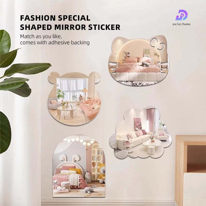 Acrylic Shaped Mirror Wall Sticker Self-adhesive Bathroom Makeup Mirror ...
