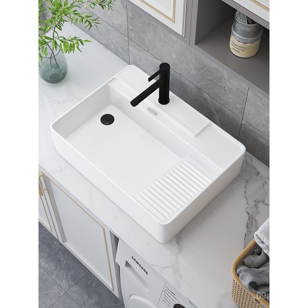 Balcony Ceramic Table Basin Left and Right Side Drainage Household Hand ...