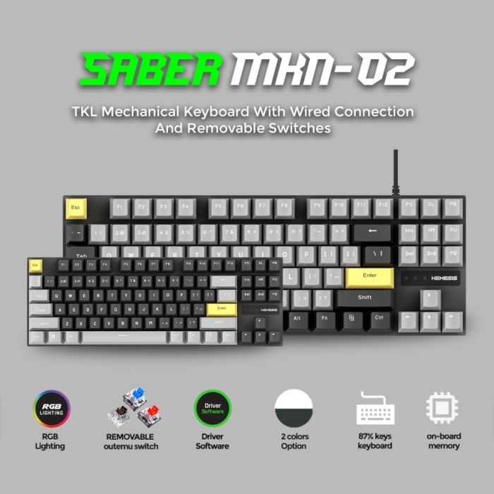 NYK Nemesis Saber MKN02 MKN-02 Wired Gaming KEYBOARD Removable Switch ...