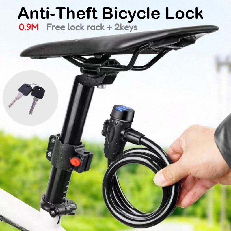 KNSYYC 0.9M Anti-Theft Bike Lock With 2 Keys Thicken Steel Cable Lock ...