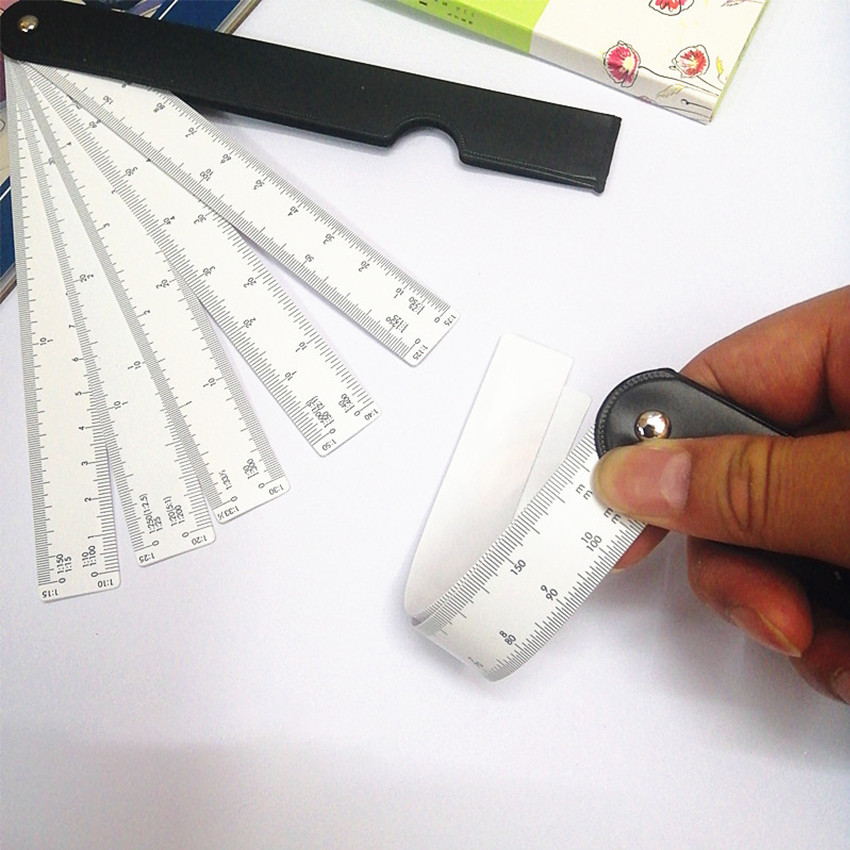 Portable Fan - Shaped Scale Ruler Foldable Architects Ruler with Clear ...