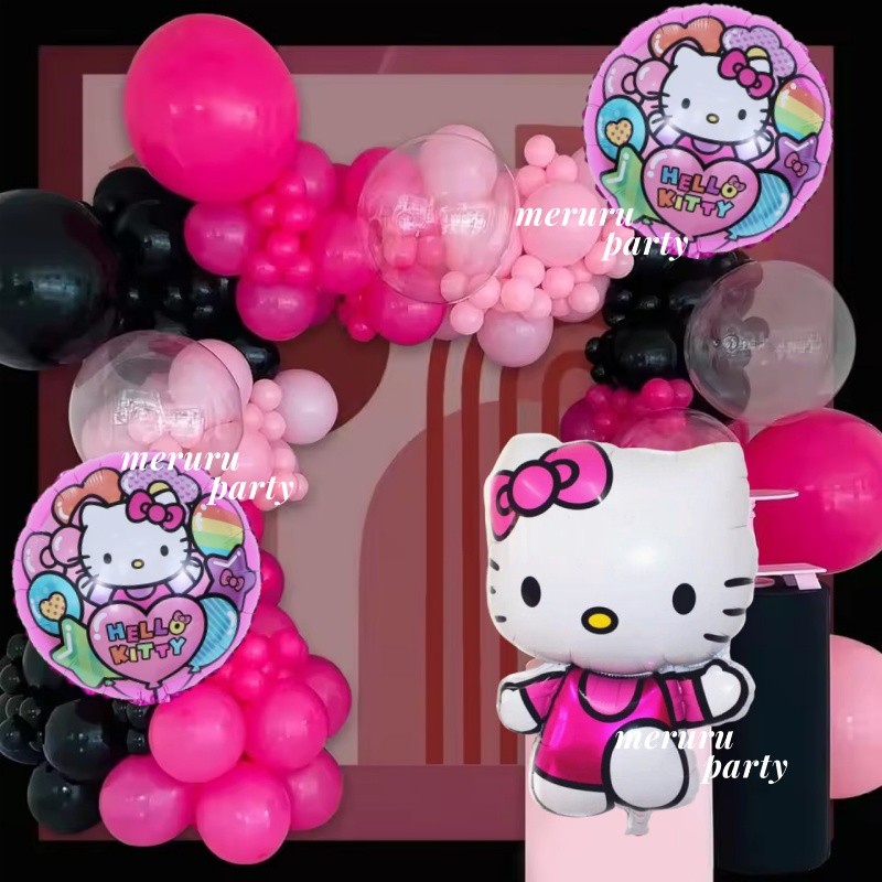 Hello Kitty Theme Balloon Garland Arch Kit Rose Red Black Latex Balloon ...