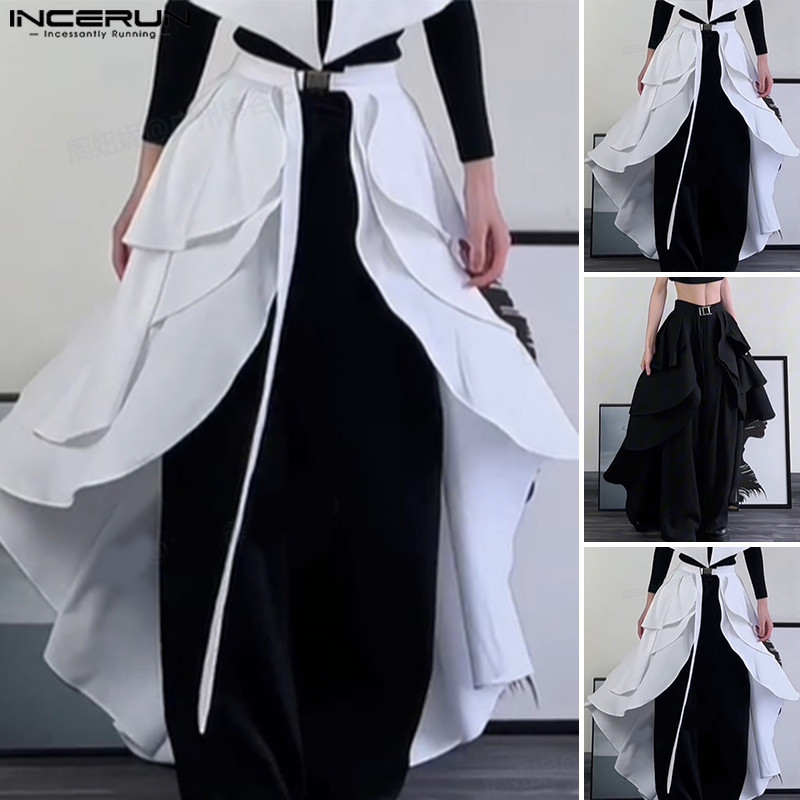 INCERUN Men Vintage Personalized Ruffled Double Layers Design Skirts ...