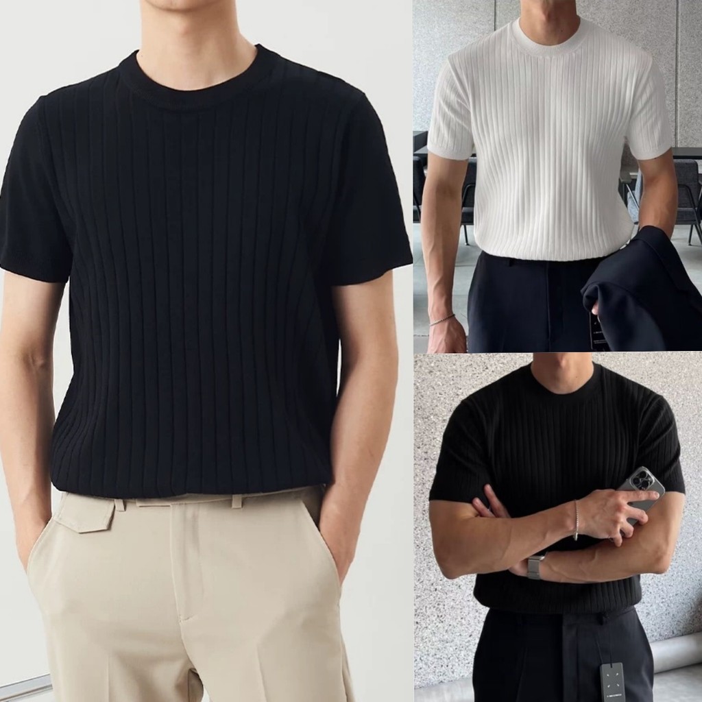 ProMan-Korean Style Plain Stripes T-Shirt For Men Stretchy Simple ...