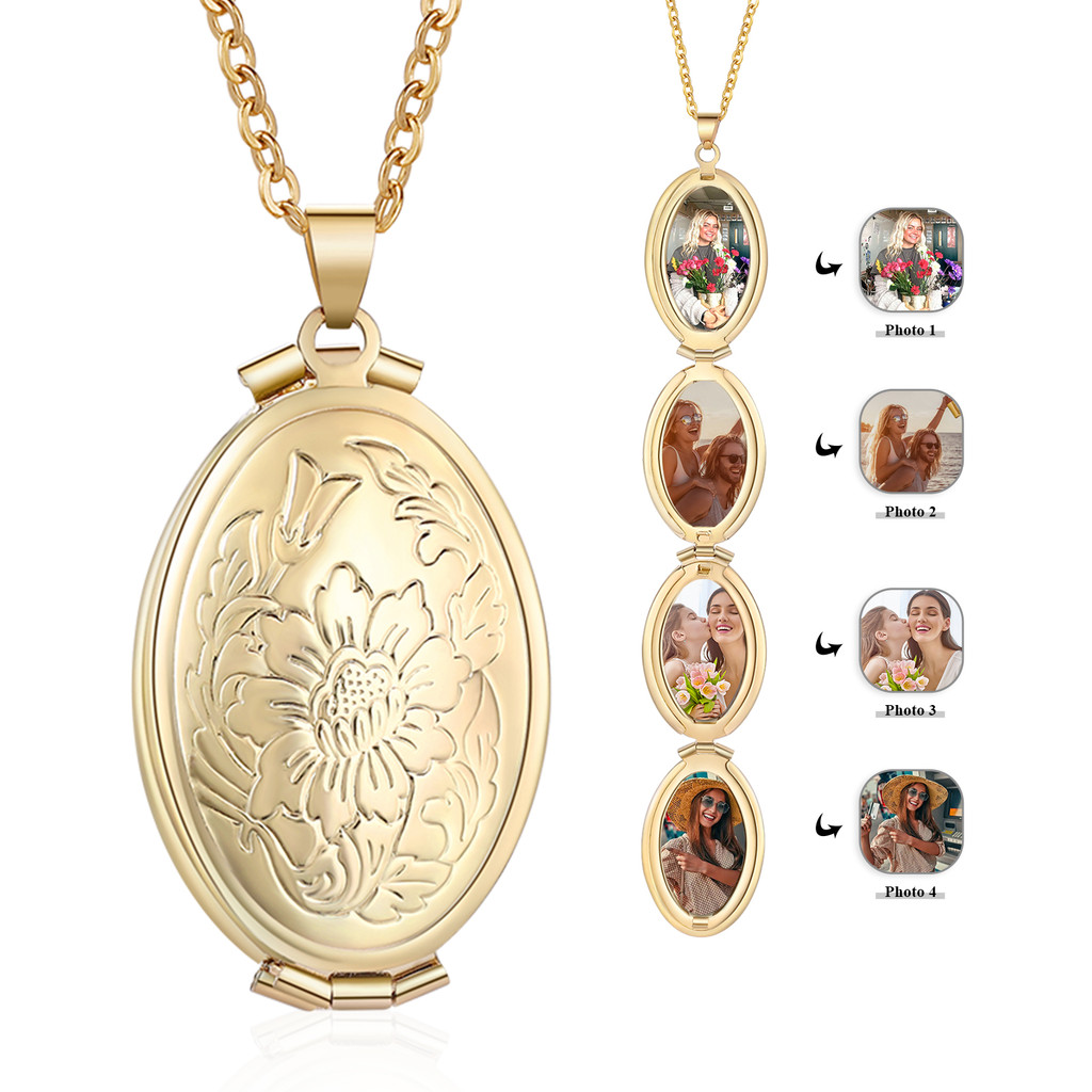 Customized pictures album box necklaces magic 4 photo pendant memory