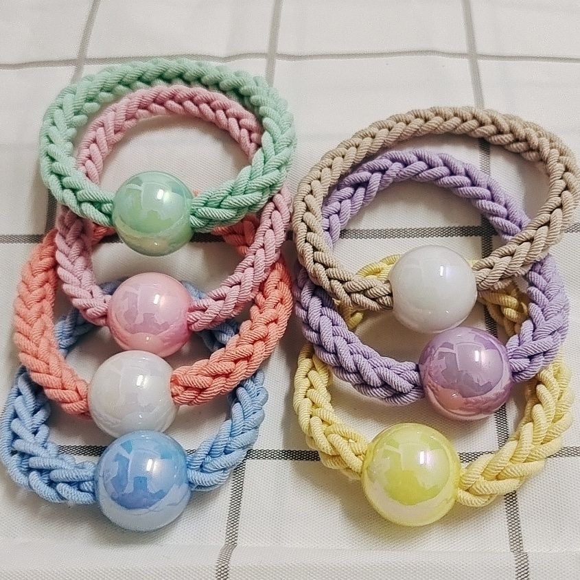 Korean Fresh Sweet Braided Hair Rope Temperament Pearl Head Rope Basic ...