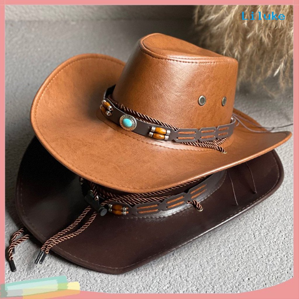 Women Men Felt Western Cowboy Cowgirl Hat Dress Up Cap Roll Up