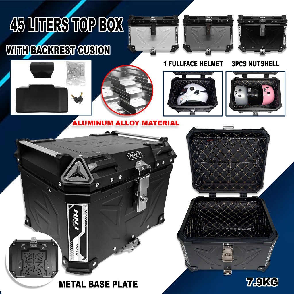 HERO TWO BOX 45L TOP BOX Hard Plastic Motorcycle Helmet Compartment Box ...