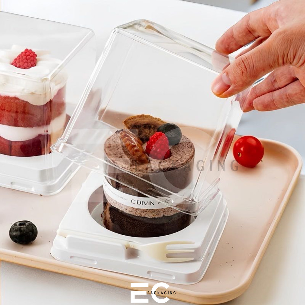 EC 10pcs/20pcs Transparent Mini Cake Box Cake Packaging with Fork Food ...