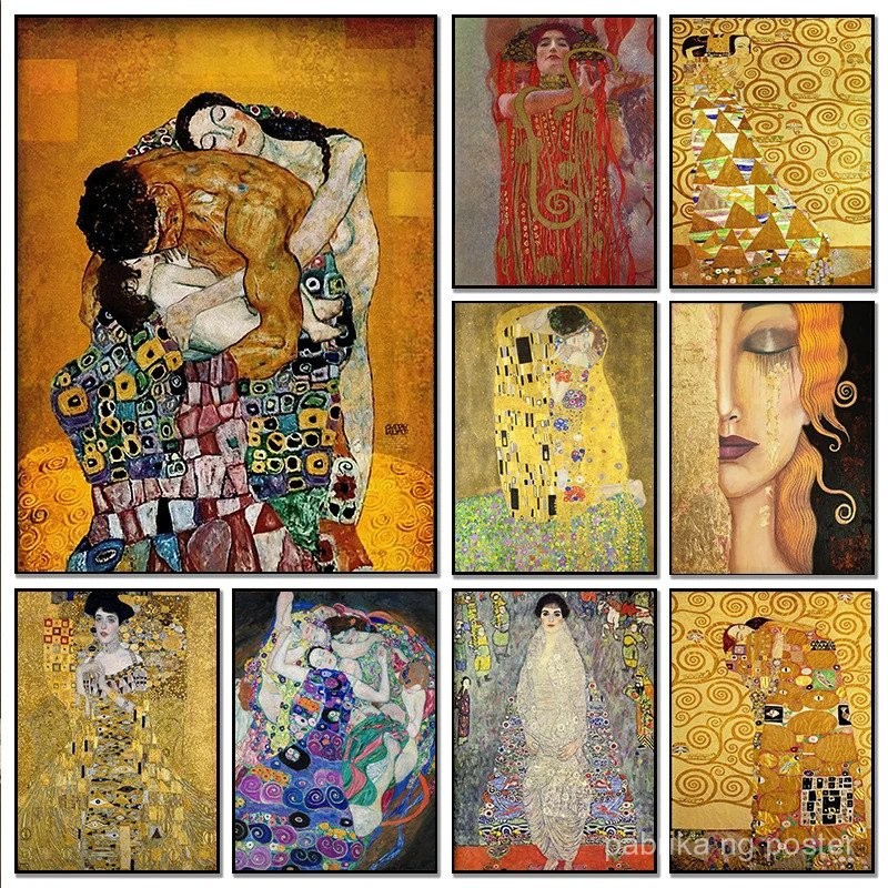 Classic Gustav Klimt Famous Family Painting on Canvas Tear Kiss