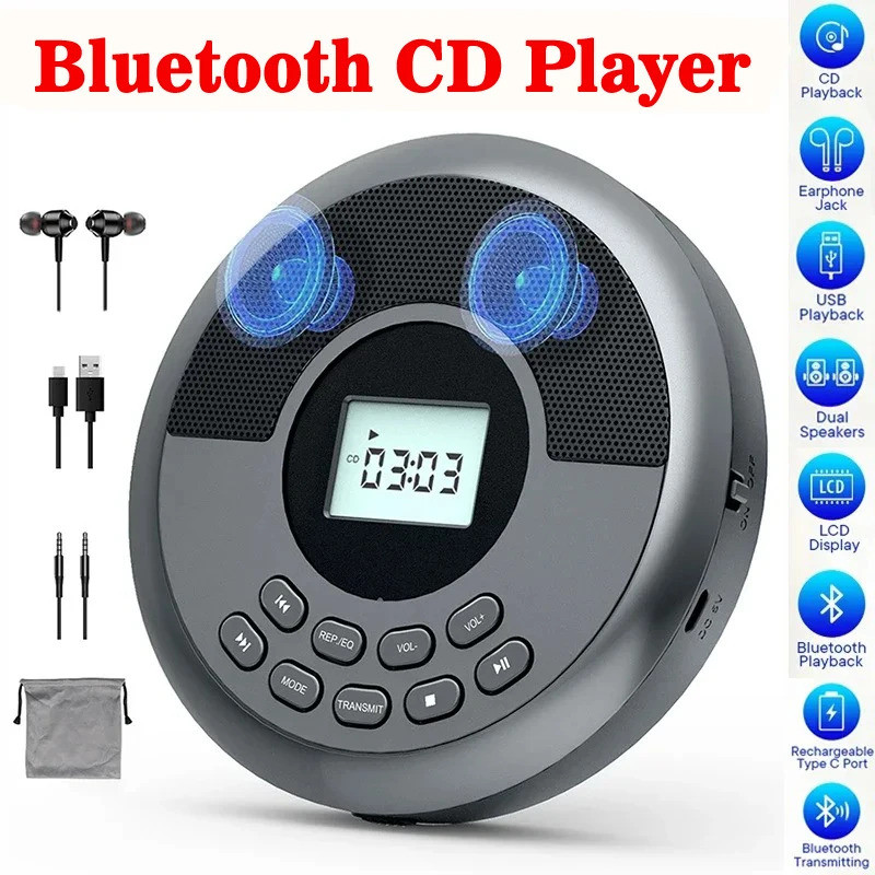 Bluetooth Portable CD Player with Speaker, Rechargeable Discman Walkman ...