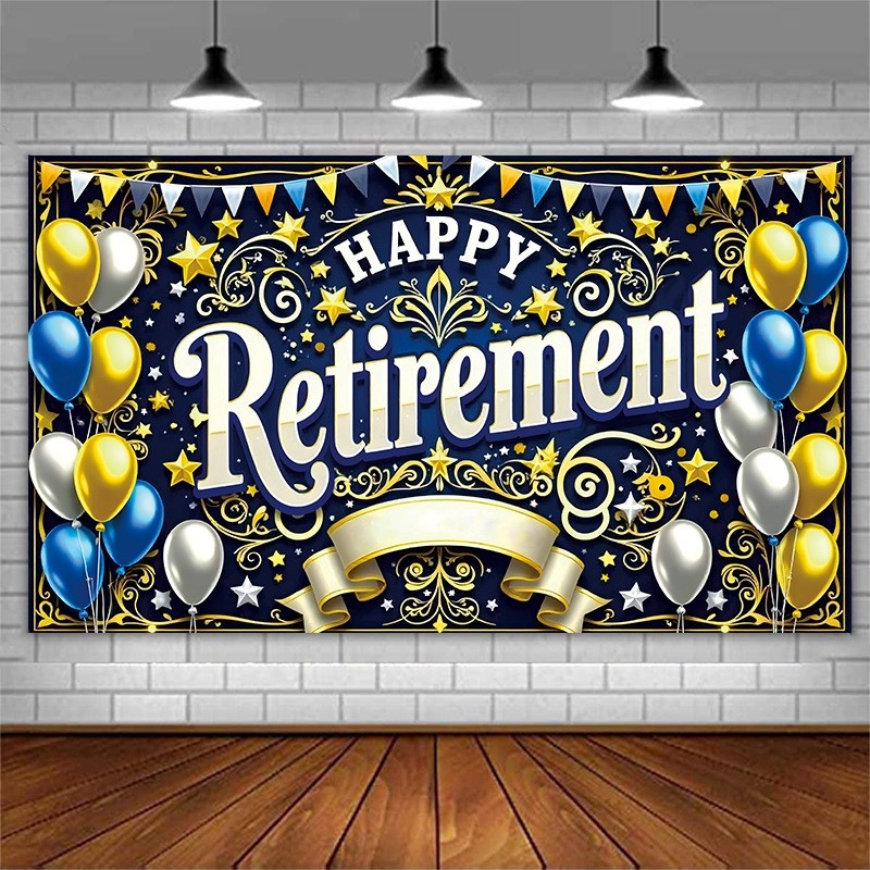 Happy Retirement Photography Background 3D Blue Celebration Retirement ...