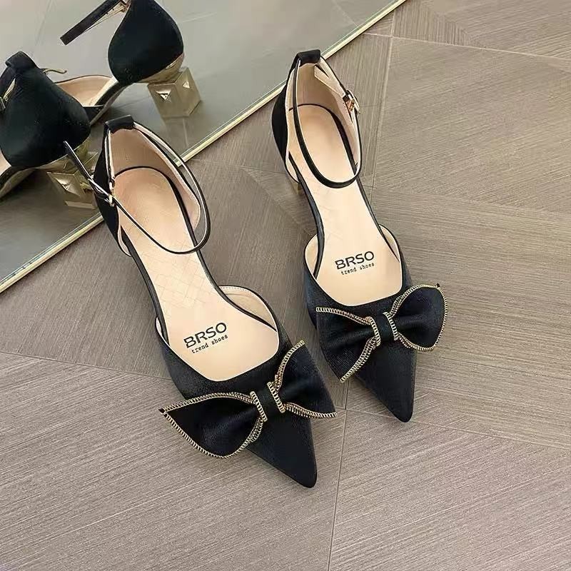 Baotou versatile pointed toe thick medium heels high heels