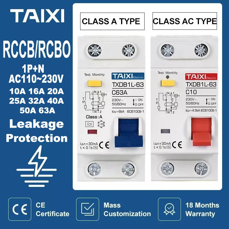 MCB RCCB RCD Type A / AC RCBO DPNL Residual Current Circuit Breaker ...