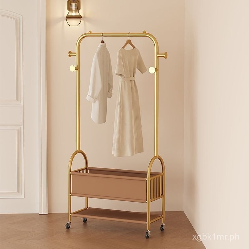 Light Luxury Coat Rack Bedroom Movable Floor Leather Pocket Hanger ...