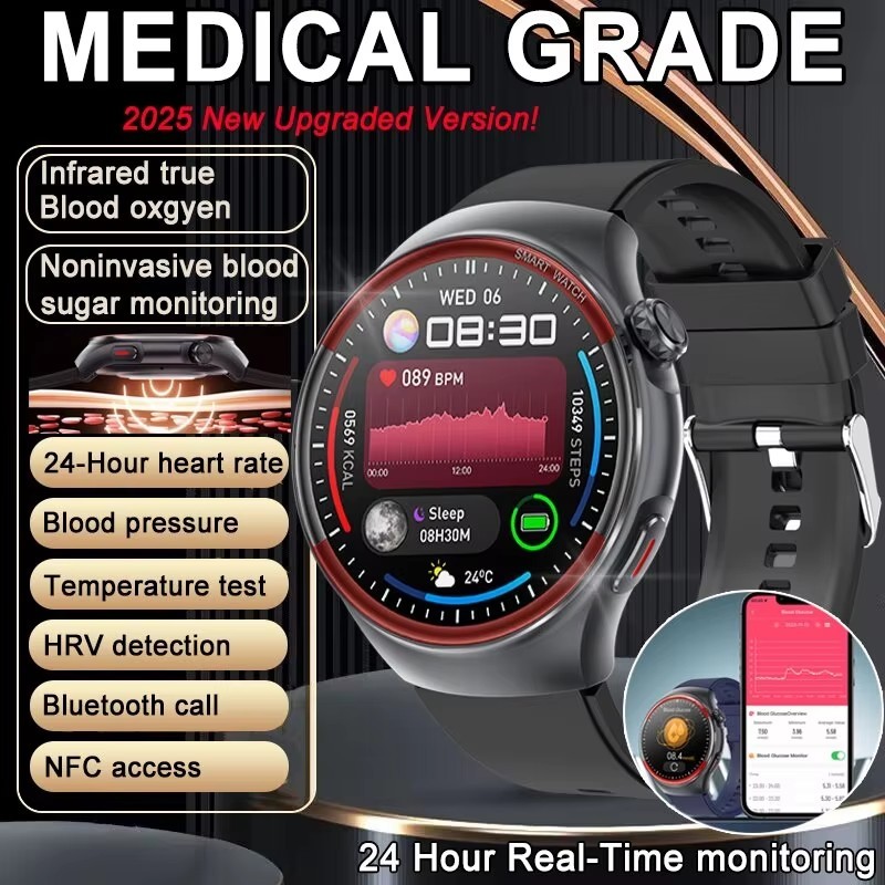 2025 New Smart Watch Non Invasive Blood Sugar Heart Rate Blood Oxgyen