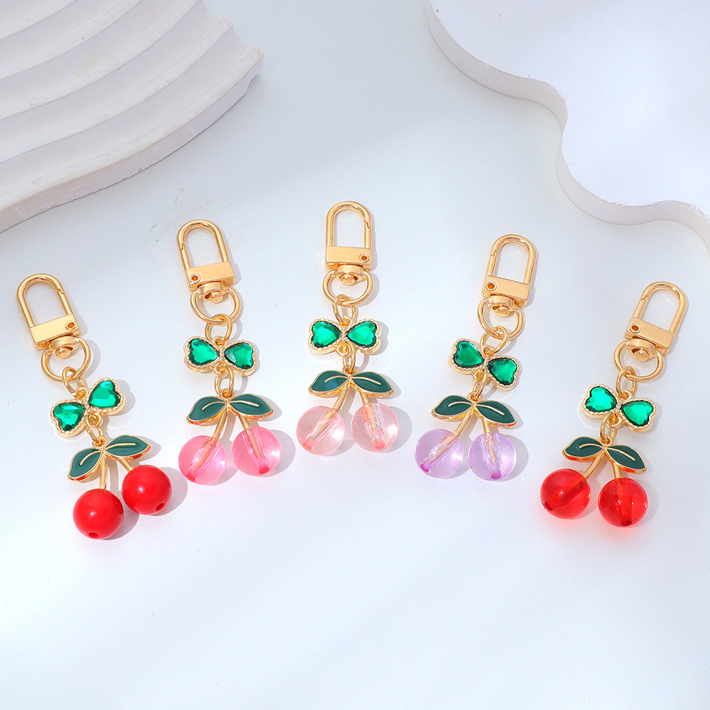 Colorful Cherry Shape Keychains Trendy Faux Crystal Bow Keyring ...
