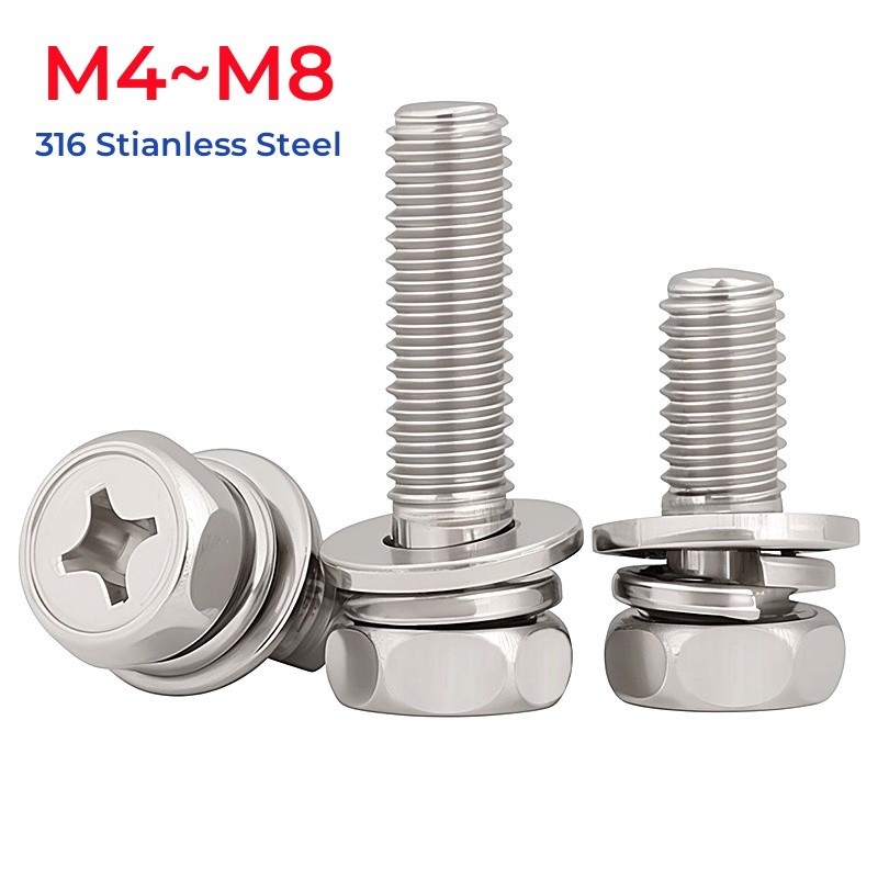316 Stainless Steel Cross Phillips External Hex Hexagon Head SEM Screw ...