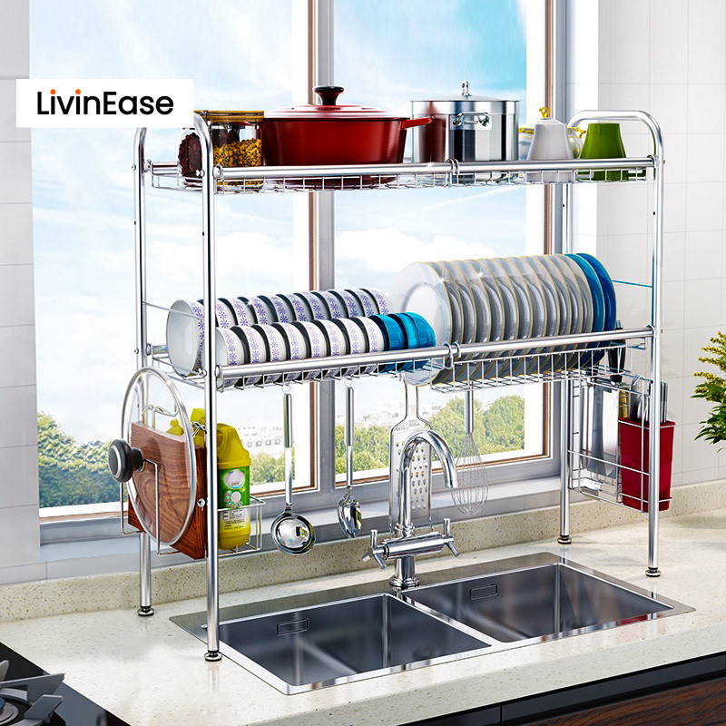 LivinEase Stainless Steel Sink Shelf Rack 1/2 Layer 60/80/90/100/120Cm ...