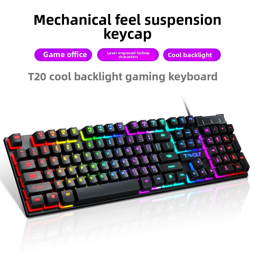T-WOLF Thunder Wolf T20Glowing Gaming Keyboard USB Wired Keyboard ...