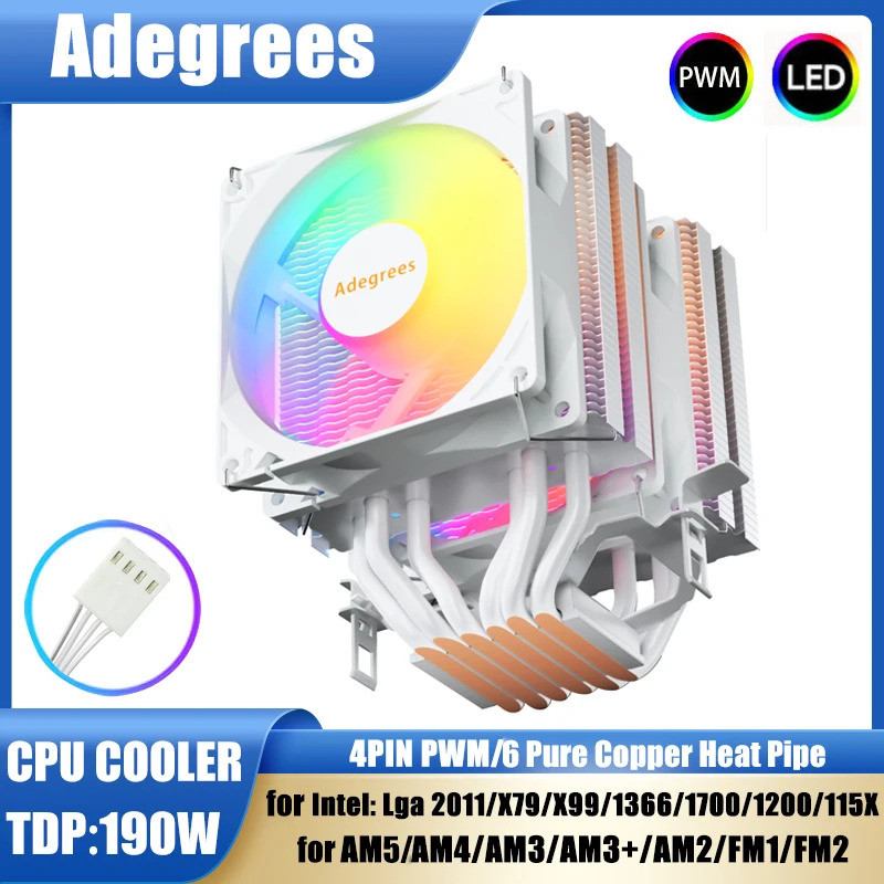 6 Heat Pipes CPU Air Cooler 4Pin PWM PC Procesor Tower Cooler for Intel ...