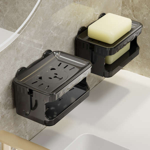 soap organizer bathroom organizer rack Soap Box, Non-Punch, Wall Mounted, Drain, Double Storage ...
