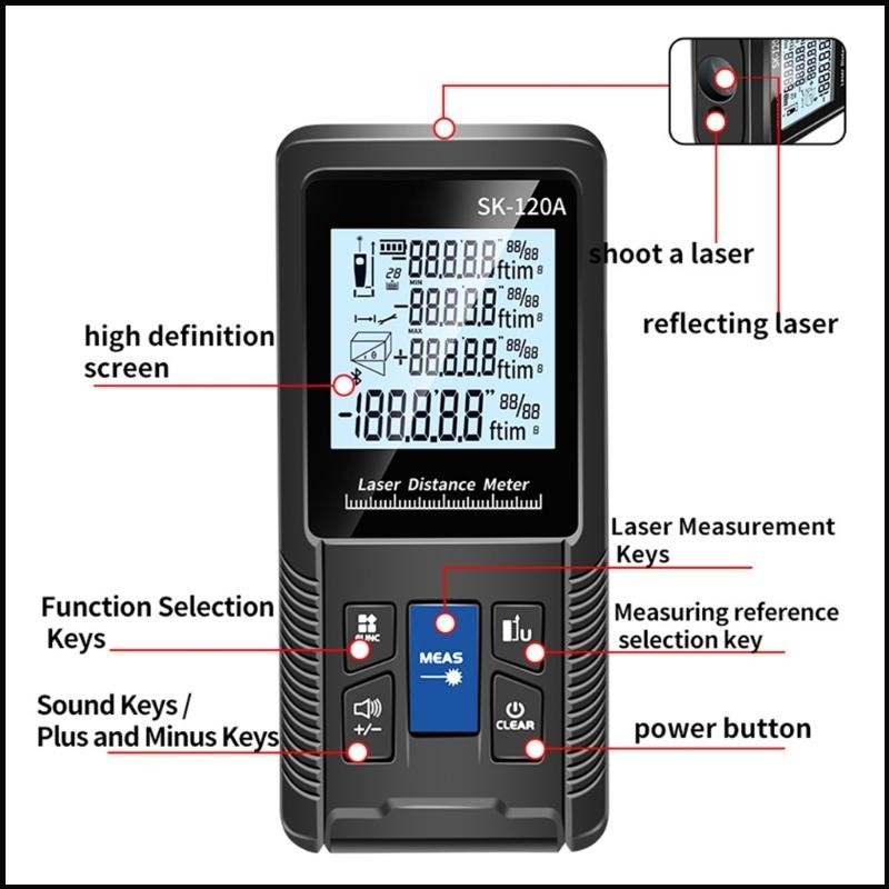 UKI Lasers Distance Meter Measure 40m 50m 70m 100m 120m Handheld ...