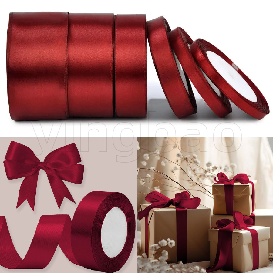 22Meters Red Solid Satin Ribbon, 0.6-4cm Craft Fabric Ribbon for Gift ...