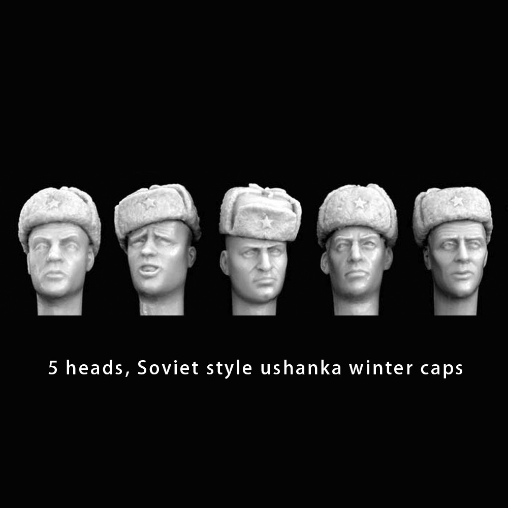 1/35 5 heads, Soviet style ushanka winter caps, Resin Model figure ...