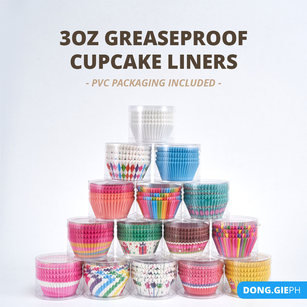 [100 PCS] 3OZ Thick Round Paper Cupcake Liner with PVC Packaging