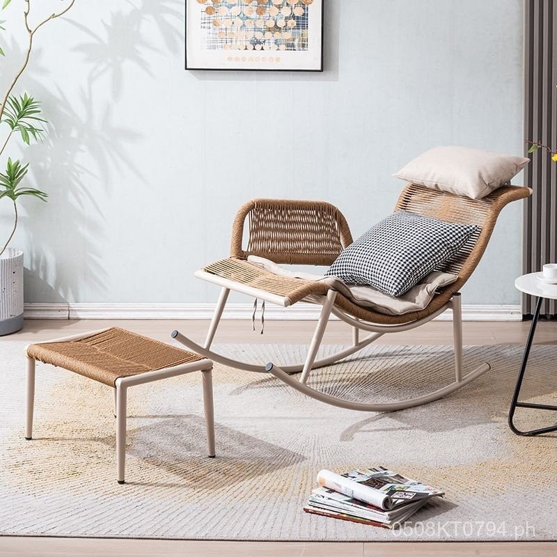 Outdoor Rattan Woven Chair Patio Homestay Rocking Chair Lazy Table ...