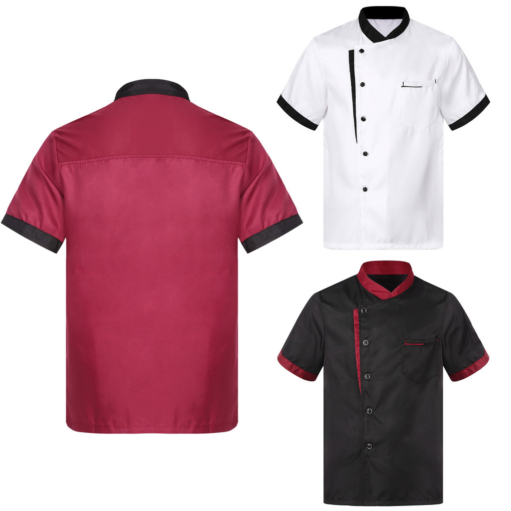 Mens Womens Unisex Short Sleeve Chef Coat Breathable Button Cook Jacket ...