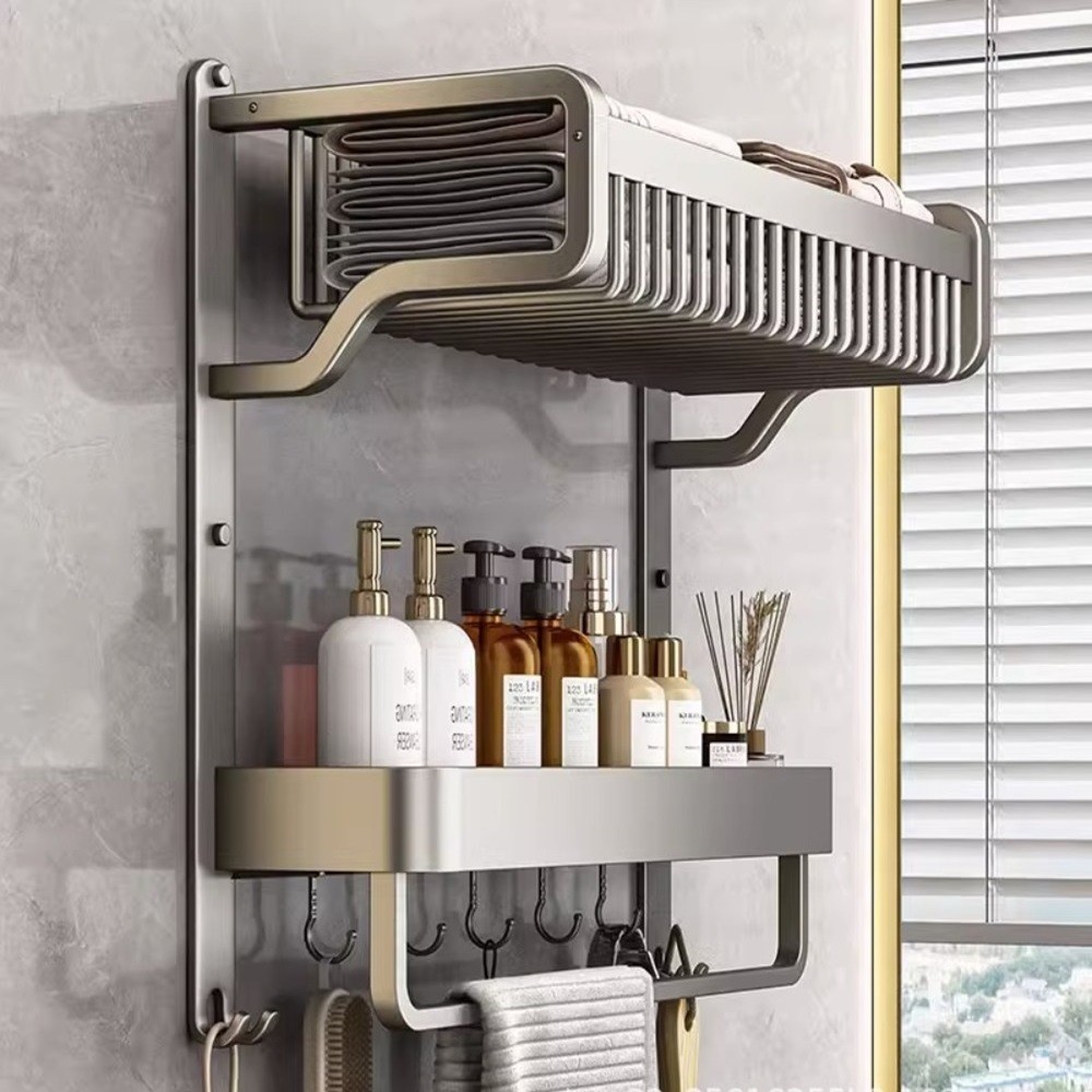 Bathroom shelf, wall-mounted multi-functional storage shelf, bathroom ...