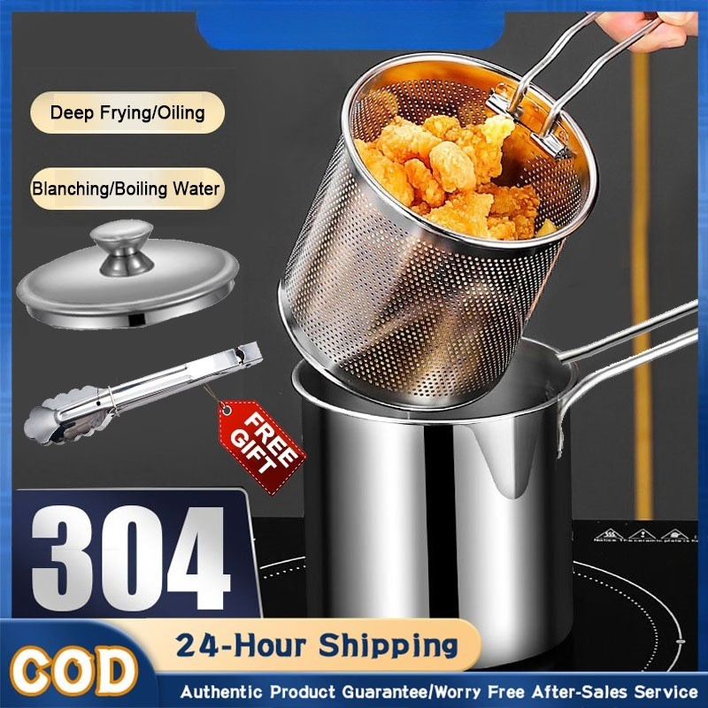 304 Stainless Steel Multifunctional Small Deep Fryer Pot with Strainer ...