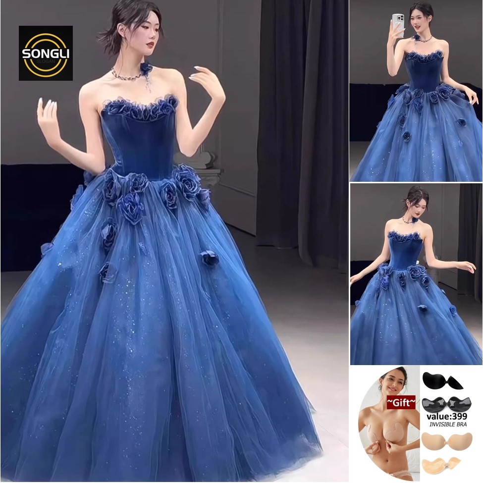 Navy Blue strapless evening gown princess graduation party dress ...