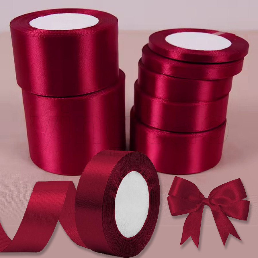 25 yards/roll Wine Red Satin Ribbon Gift Wrapping Crafts Wedding ...