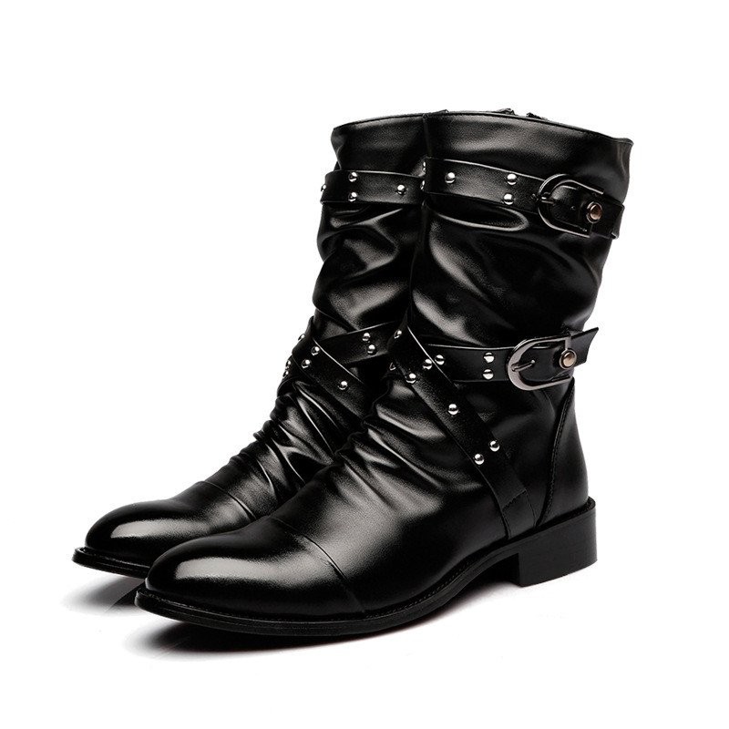High Quality Men Leather Boots Men Basic Locomotive Boots Black Punk ...