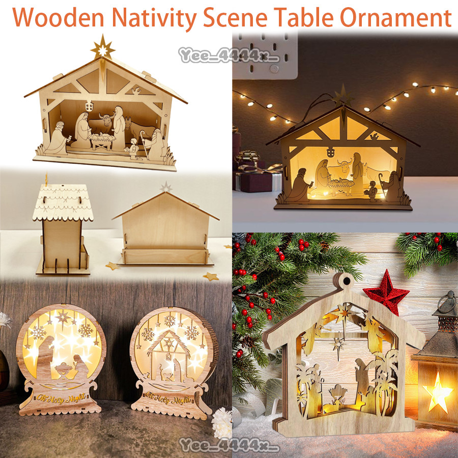 Wooden Nativity Table scene Ornament Religious hanging house Birth of ...