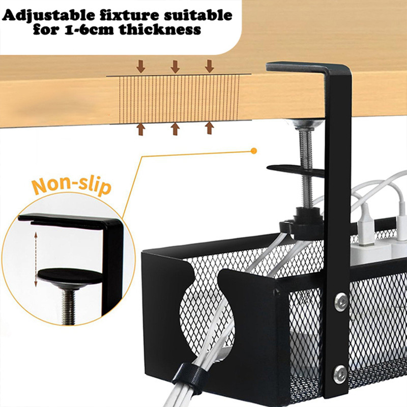 Open Under-Desk Storage Basket Punch-Free Rack Space Saving Adjustable ...