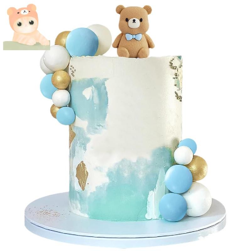 Blue Teddy Bear, Cake Toppers, With Gold Blue And White Pearl Balls ...
