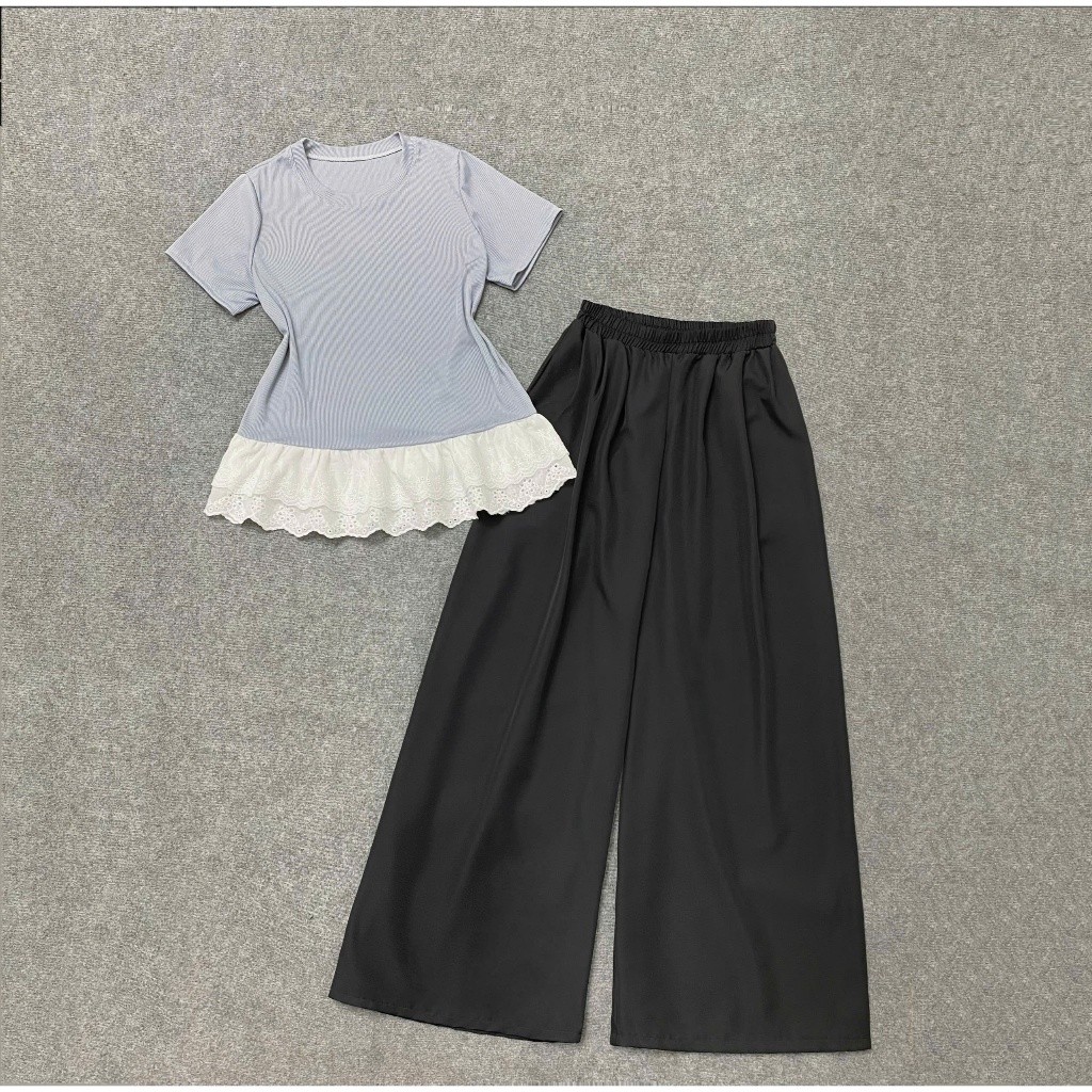 Women's Big Size Set Lace Short Sleeve Blouse with Feminine Long ...